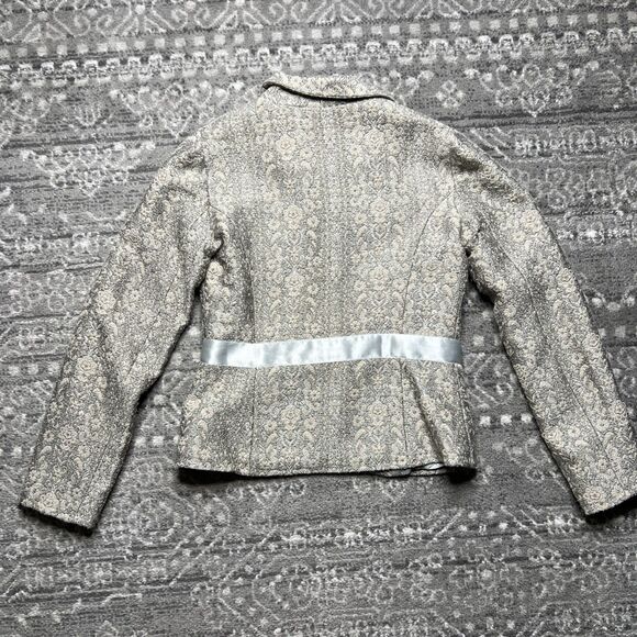 ODILLE Anthropologie BROCADE Jacket Blazer Size 8 Wool Blend Bow Detail Coquette - Picture 10 of 10
